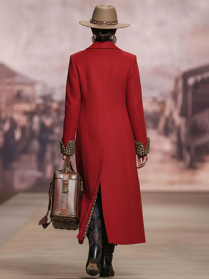 Lapel Single-breasted Leopard Print Wool Coat