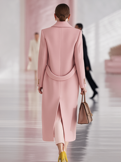 Elegant Classic Lapel Single-breasted Long Woolen Coat